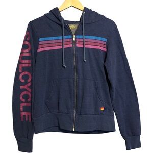 Aviator Nation Soul Cycle Sweatshirt Small S Blue 5 Stripes Zip Up Fleece Hoodie